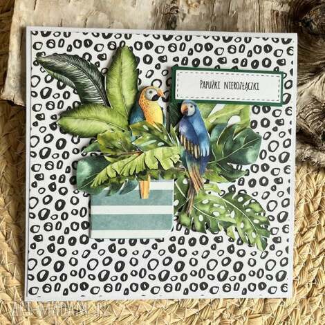 Kartka ślubna z papużkami nierozłączkami - handmade