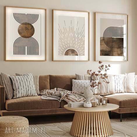 Zestaw 3 plakatów 30x40 boho Mid Century Modern beż brąz