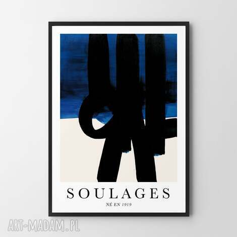 plakat soulages ne en 1919-format A4 niebieski abstrakcja reprodukcja