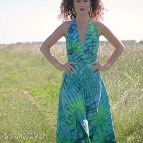 Paloma - letnia sukienka maxi z jersey"u w turkusach i zieleni