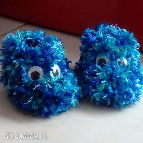Buciki Zwierzaczki Newborn - niebieskie skarpetki handmade dla maluszka
