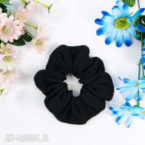 Czarna gumka do włosów scrunchie z muślinu bawełnianego L