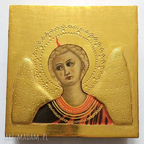 Ikona Anioł Fra Angelico - złoto 24k, tempera jajowa, 16x16 cm