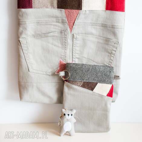 torba i etui z brelokiem - jeansowe love beż / czerwień niej kosmetyczka