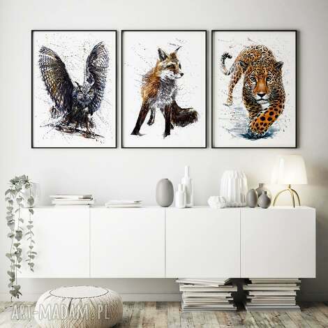 zestaw plakatów ze zwierzakami 30x40 cm plakat lis, kot, grafika