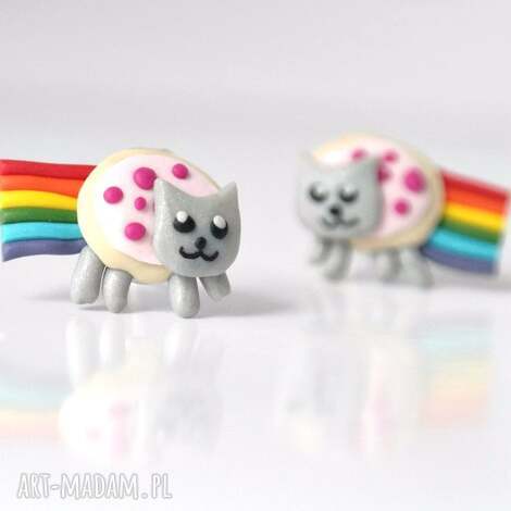 Kolczyki Nyan Cat - kotek z tęczą, antyalergiczne handmade