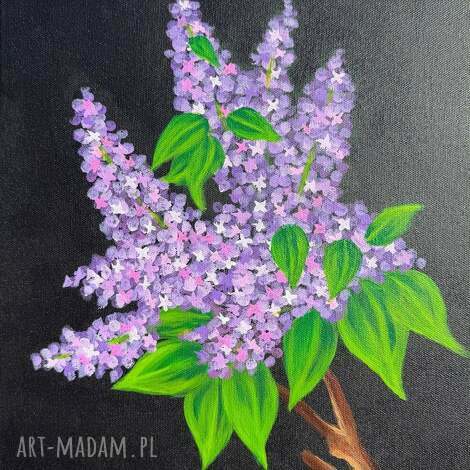 Obraz akrylowy z gałązką bzu 30 x 40 cm - fioletowe kwiaty