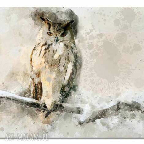 Duży obraz sowa 160x90 na płótnie - szary, beż i czarny