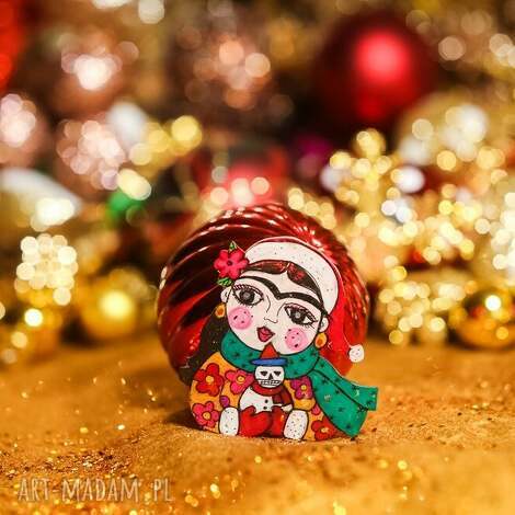 broszka z zimową fridą (frida, prezent świateczny, pomysł na prezent)