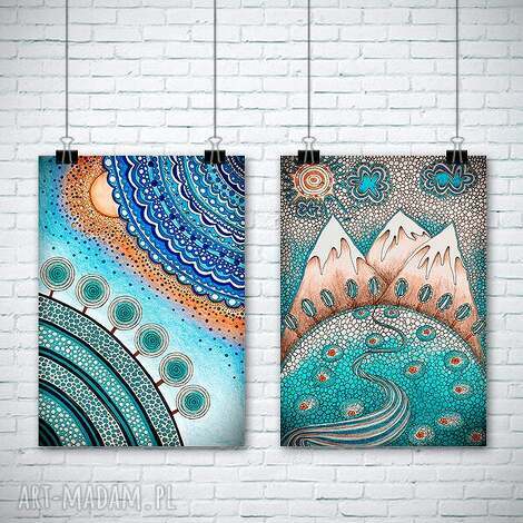 zestaw dwóch prac a3 widok, obrazek plakat, góry