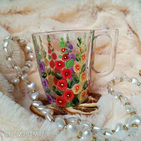Ręcznie malowana szklanka Malwy 250 ml - handmade szkło na prezent dla niej