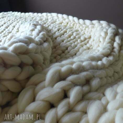 pled dziergany z wełny czesankowej, koc gruby koce i narzuty