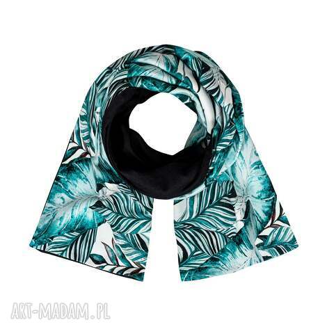 szaliki szal damski, bawełniany, dwustronny turkusowe liście