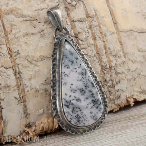 Wisiorek Opal Dendrytowy i Srebro 925/999 1657 - oksydowane handmade