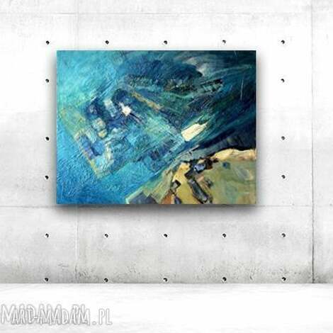 Ręcznie malowany obraz olejny Morze - abstrakcja "Wielki błękit" 73x92 cm, sygnowany na płótnie
