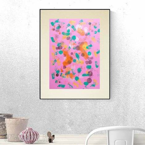 Kolorowa abstrakcja na ścianę 30x40 - ręcznie malowana grafika loft w zieleni i różu z art-Madam.pl
