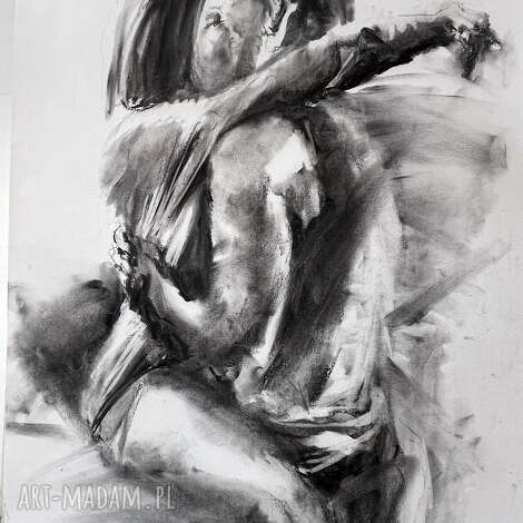 Grafika “Lovers” 100x70 cm - rysunek węglem do sypialni nad łóżko