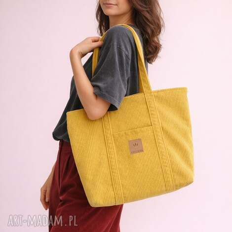 SABI TATKA, duża sztruksowa torba miejska żółta, duża torba miejska, sztruksowa