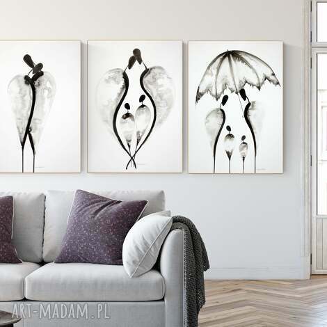 Zestaw 3 grafik 50x70 cm - elegancki minimalizm w czerni i bieli