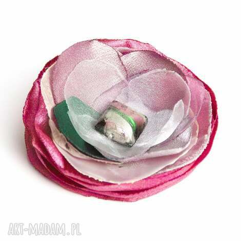 Elegancka broszka kwiatek - tekstylna satyna i organza (8 cm)