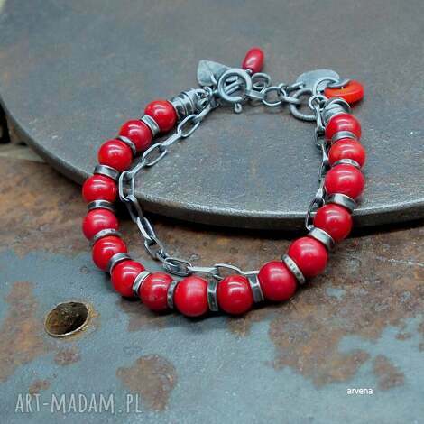 koral czerwony - bransoletka 031 z korala biżuteria autorska srebro