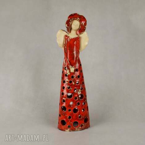 Anioł ceramiczny lampion - ręcznie szkliwiony 37 cm