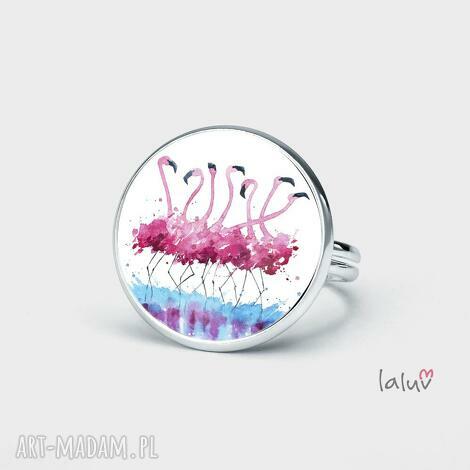 pierścionek flamingi, prezent, ptaki różowe, kolorowe