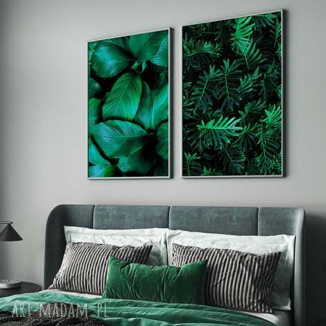 Zestaw plakatów 2 szt. 50x70 cm Liście (set89) - botaniczna zieleń do salonu