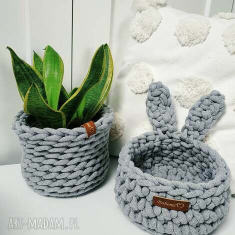Szary koszyczek wielkanocny Króliczek The Ester Bunny - handmade z bawełnianego sznurka