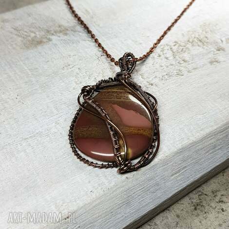 Naszyjnik z jaspisem m179 - wire wrapping z miedzi