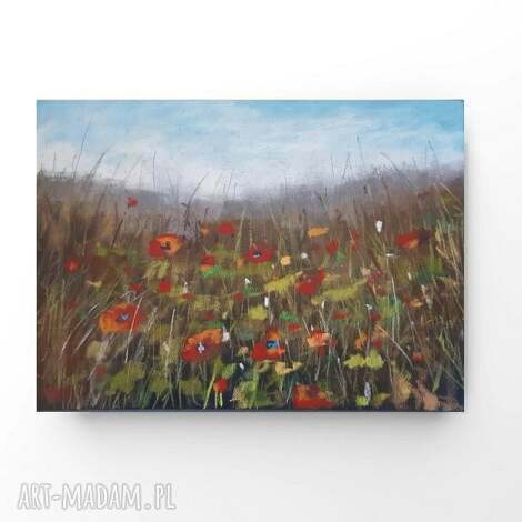 Łąka z suchych pasteli - rysunek 18 x 24 cm do wnętrz w zieleni i błękicie
