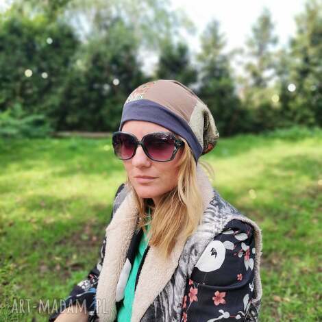 Czapka boho uniwersalna na podszewce - ręcznie robiona