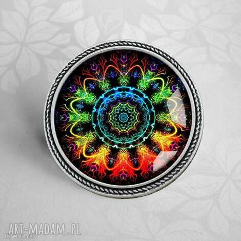 Kolorowa mandala - piękna broszka ze szkła w oprawie (ręcznie robiona)