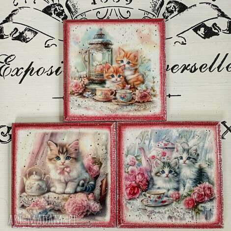 dekoracyjne podkładki decoupage magiczne kotki, vintage, shabby chic
