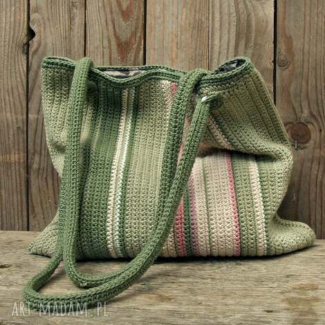 szydełkowa torba na ramię, duża, 100 bawełny - piwonia, ręcznie robiona torebka