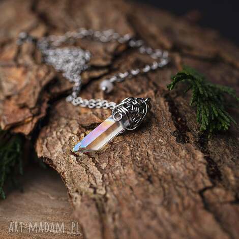 wisiorek talizman kwarc angel aura - anielska aura, wire wrapping, stal