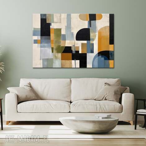 Beżowo-brązowy obraz geometryczna abstrakcja 60x90 na płótnie do salonu