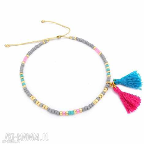 Bransoletka na kostkę Candy Floss - boho chwosty i regulacja