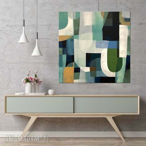 geometryczny obraz abstrakcyjny - nowoczesny, zielony na płótnie 70x70 cm