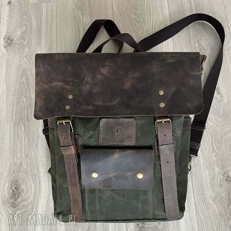 Plecak vintage ze skóry i Wax Cotton - zielony