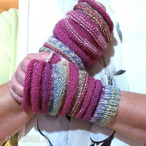 Różowe mitenki wełniane bez palców - handmade na co dzień