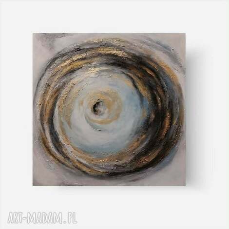 Abstrakcyjny obraz akrylowy 60x60 cm - biel, czerń i złoto