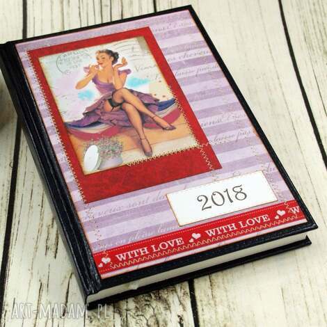 Kalendarz książkowy 2018 pin-up girl A5 - handmade scrapbooking