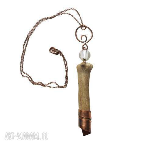 Wisior boho z drewna i oksydowanej miedzi handmade