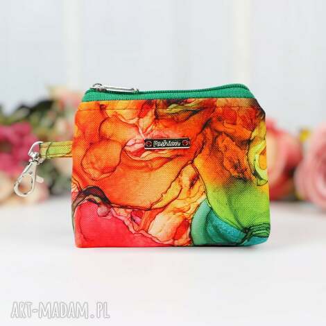 Mały portfelik saszetka z karabińczykiem KOLOROWA LAWA - wodoodporny handmade