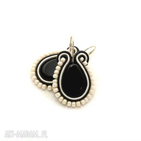 Kremowe kolczyki sutasz z onyksami - haft soutache Si Su
