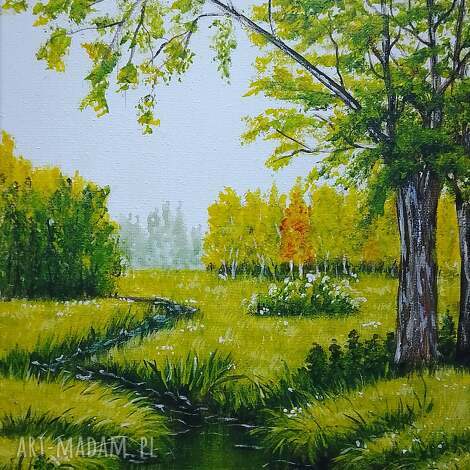 Obraz ręcznie malowany akrylowy “Subtelność przemijania” 30x24 cm - drzewo na wzgórzu
