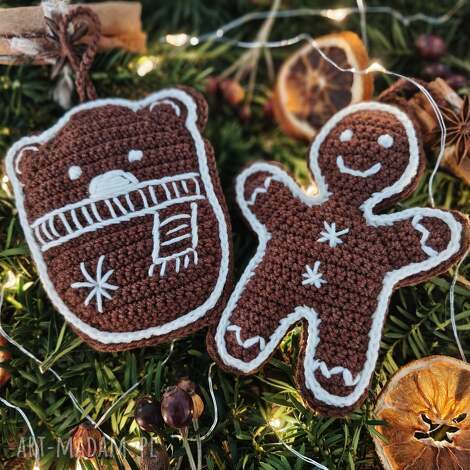 Miś i Pan Ciastek - szydełkowe pierniczki handmade na choinkę