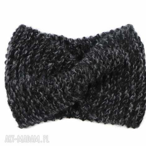 opaska na głowę, na uszy zamiast czapki, czarny melanż, opaska wełniana