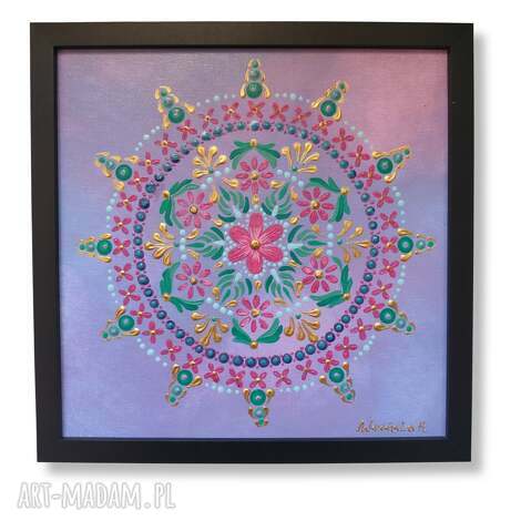 Mandala w ramie 25x25 cm - akrylowy obraz ręcznie malowany